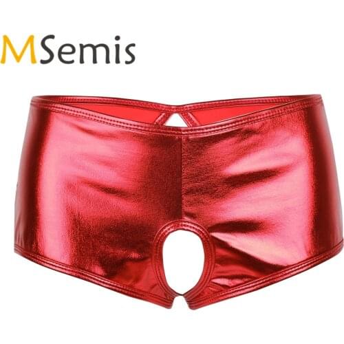 Womens Lingerie Open Butt Underwear Wetlook Leather Crotchless Bikini Briefs Underwear Open Crotch Underpants Panties