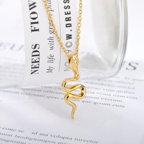 Gold Snake Necklace Punk Bendy Animal Pendant For Women Bohemia Stainless Steel Clavicle Choker Collar Cute Fashion Jewelry BFF