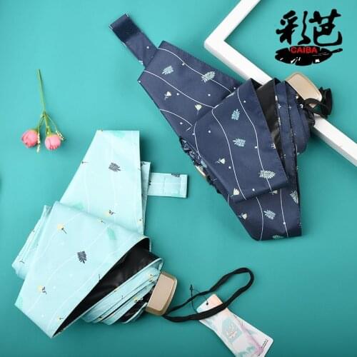 52cmx6k Flat Five Folding Umbrella Portable Mini Small Clear Sun Umbrella Sunshade UV Protection Black Coating Umbrella Female