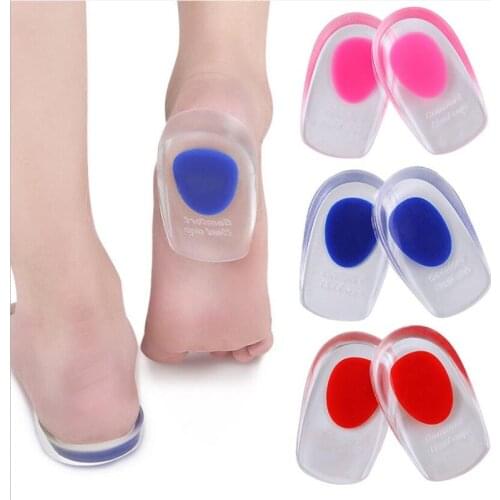 1pair Soft Silicone Gel Insoles for heel spurs pain Foot cushion Foot Massager Care Half Heel Insole Pad Height Increase Patch