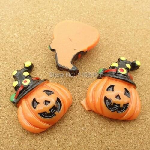 1pcs/lot resin flat back Halloween pumpkin with hat 27mm Cabochons Hair Bow Center DIY Christmas decration C115-9