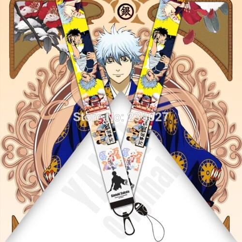 10 pcs/lot GINTAMA phone lanyard phone straps Gin Tama Sakata Gintoki keychain key chain rope keyring key ring strap