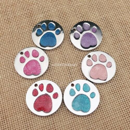 200 pcs pet ID tag dog cat tags footprints dog identity tags gulitter name tag 25MM diameter wholesale