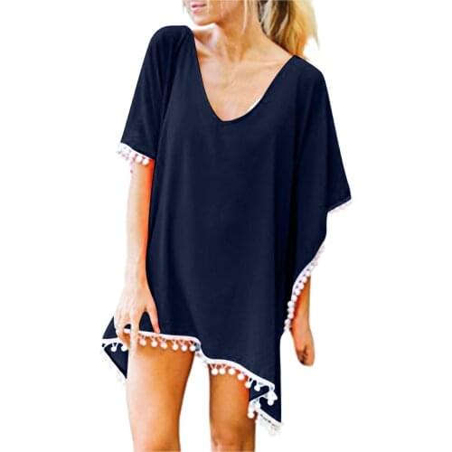 2021 Cover-ups Summer Womens Trim Kaftan Chiffon Tassels Swimwear Beach Loose Zwempak Lady Beach Vestido Cover Up Anti-uv