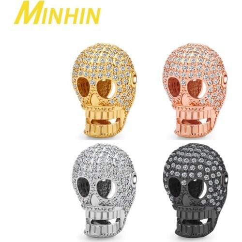 MINHIN 3pcs Micro Pave Cubic Zirconia Scared Skull Heads Beads Copper for Jewelry Spacer Beads DIY Making Necklaces Accessories