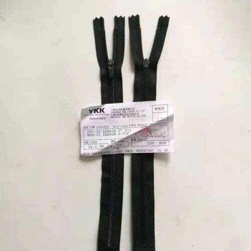 30pcs/lot Ykk Zipper 3# 22.5cm 25cm Nylon Close End Black Leather Pull Pocket Pants Bag