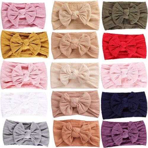 32Pcs New Braid Nylon Bow Headbands Cable Knit Solid Wide Baby Headband Turban Kids Girls Head Wrap Hair Accessories Wholesale