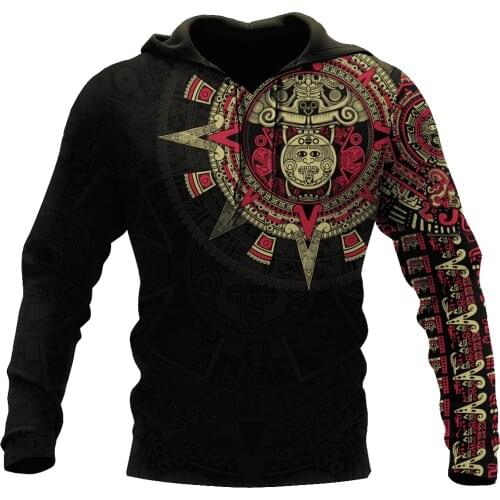 Aztec Mexico Red Tattoo 3D Jacket Men/women Harajuku Hoodie Unisex Casual Streetwear Sweatshirt Pullover sudadera hombre W-025