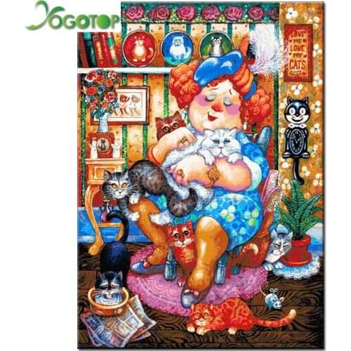 New Full Drill Diamond Painting Mosaic Cartoon Fat Lady Animal Cat 5D DIY Cross Stitch Kit Embroidery Rhinestone Pictures YY2850