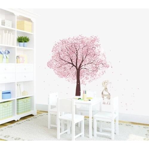 Blooming Pink Cherry Tree Wall Sticker For Shop Office Kids Room Bedroom Home Decoration Diy Pastoral Mural Art PVC Wall Decals