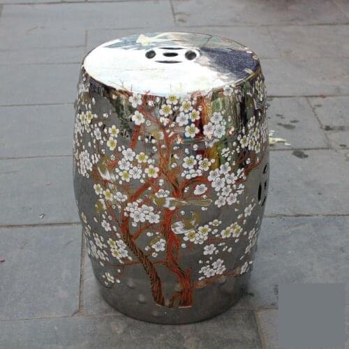 Jingdezhen porcelain Ceramic Table Stool Set Color Glaze Ceramic Stool Silver Plum Blossom Outdoor bathroom stool