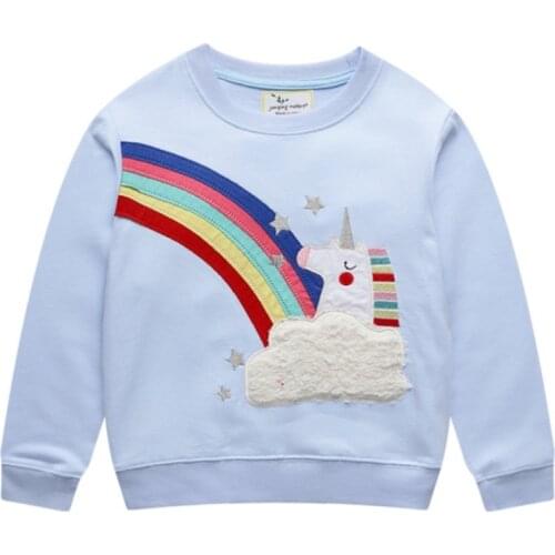 Jumping Meters Baby Unicorns Sweatshirts Cotton Autumn Winter Girls Tops Rainbow Applique New 2019 Kids Girl Clothing Baby Shirt