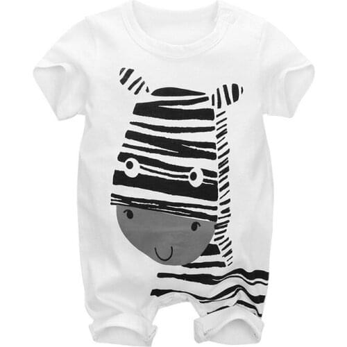 Baby Summer Short Sleeved Crawling Suit Newborn Cotton One-piece Suit Male Baby Cartoon Round Collar Clothes