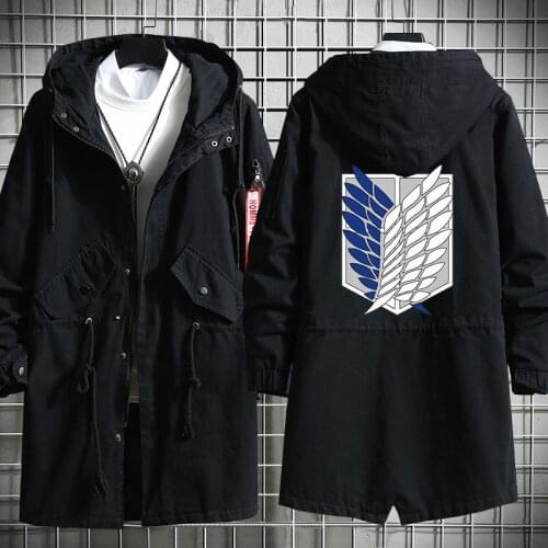 Anime Attack on Titan Cosplay Long Hoodie Levi Ackerman Costume Men Coat Trench Jacket Overcoat for Spring Autumn