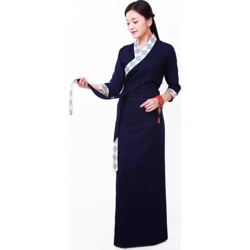 Summer Autumn Women Gown robe tibetan clothes Chinese national Minorities clothes Cangpao Tibet lifestyle Long Robe clothing