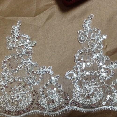 Delicate 2yards Ivory Cording Fabric Sequin Flower Venise Venice Mesh Lace Trim Applique Sewing Craft for Wedding Dec. 20cm