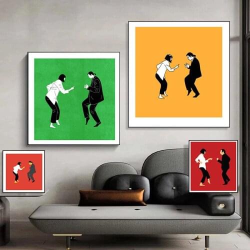 Classic Movie 4 Color Pulp Fiction Canvas Man and Woman Dancing Poster and Print Wall Art Pictures Bedroom Decor Figure Painting