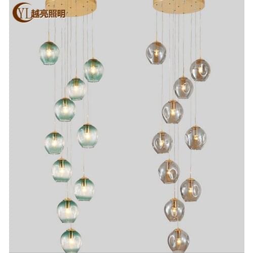 L Nordic Stairs Chandelier Creative Personality Duplex House Villa Living Room Lights Dry Twilight Glass Rotating Stairs led