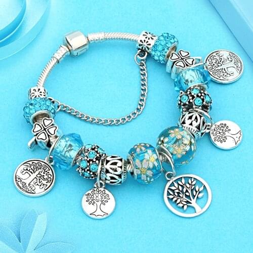 Leabyl 5 Colors Tree of Life Fashion Charm Bracelets & Bangles Flower Leaf Men Vintage Bead Bracelet Gift Pulsera Hombre