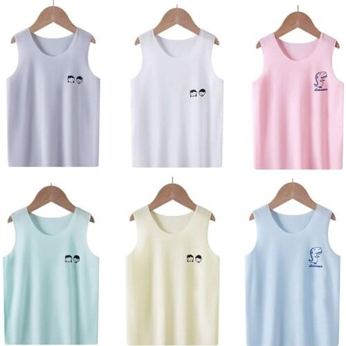 For 2 4 6 8 10 12 Yrs Summer Children ice Silk Vest Boys Girls Cute Thin Pure Color Sleeveless T shirt Seamless Tank Tops