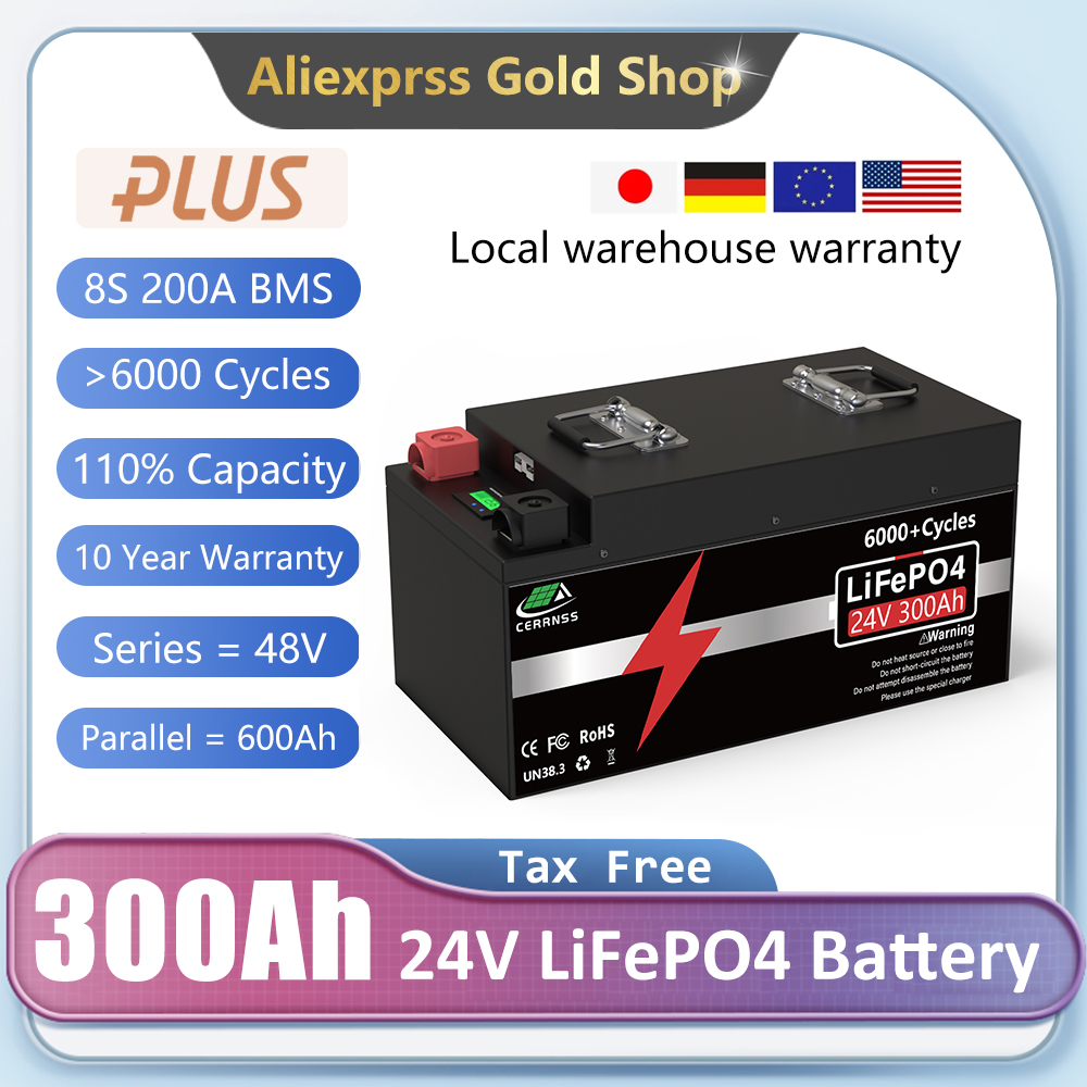 12v 280Ah Lifepo4 Battery Cells Built-in BMS Lithium Power Batteries Waterproof Rechargeable Battery Pack For Car VR EU No Tax