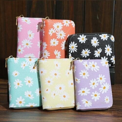 Fashion Women Daisy PU Wallet Cute Student Small Wallet PU Leather Daisy Flower Money Bag Coin Purse for girls Ladies Card Bag