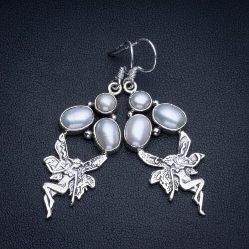 Natural River Pearl Boho Style 925 Sterling Silver Drop Earrings 2" R1944