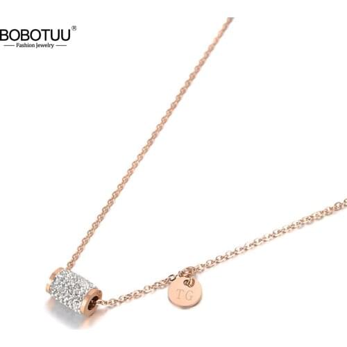 BOBOTUU Titanium Stainless Steel White Clay Rhinestone Bohemia Necklace Jewelry Lovely Pendant Chain Necklace For Women BN19111