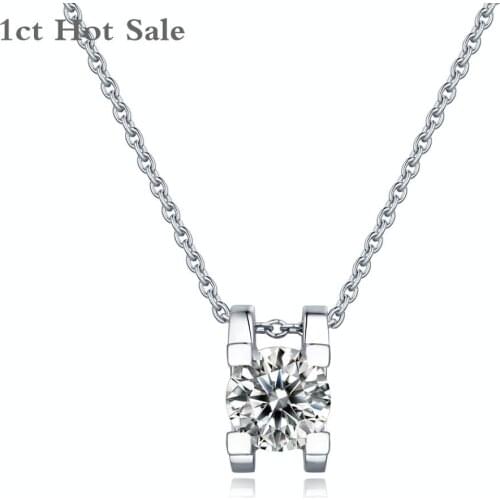 Real 925 Solid Silver 1ct 6.5mm Moissanite Necklace With Certificate Pendant Necklace Round Diamond Fine Jewelry For Women Gift