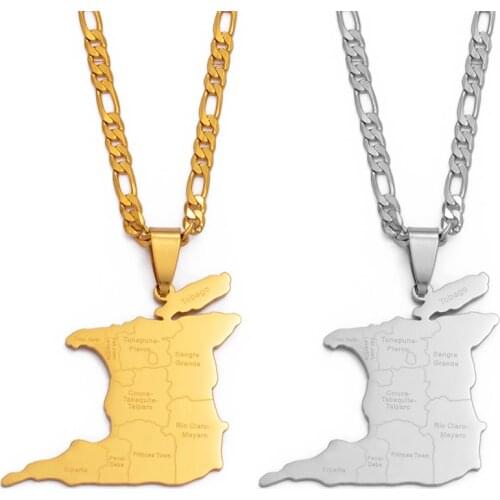 Anniyo (3.5cm Big) Trinidad & Tobago Map City Name Pendant Necklace For Women Men Gold Color Trendy Ethnic Jewelry Gifts #119421