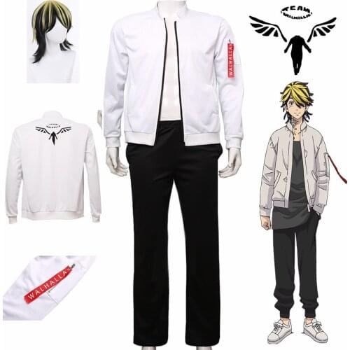 Anime Tokyo Revengers Hanemiya Kazutora Cosplay Costume Wigs White Jacket Uniform Coat Clothes For Men Women Halloween Costumes