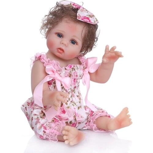 48CM bebe realistic reborn baby girl in pink flowery dress full body soft silicone Anatomically Correct