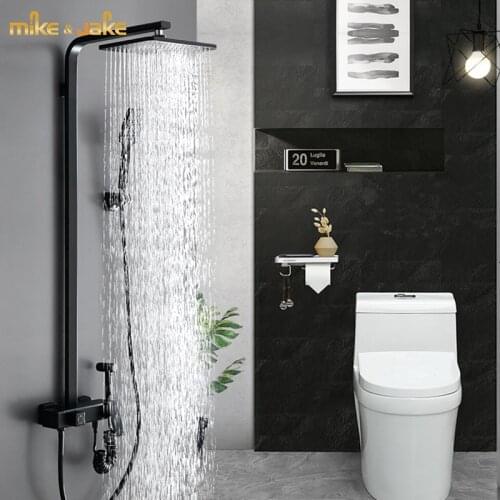 Bathroom big black shower set matt black luxury stand shower faucet bathtub black mixer household rainfall black shower