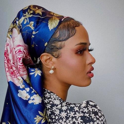 Vintage Printed Mualim Hijab Turban Silky Scarf Womens Hair Wrapping Night Sleeping Headscarf Cheap Square Bandana 35X35 Inches