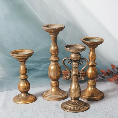 Zq Vintage Golden Candlestick Flower Device European Candlestick Decoration Floral Photography Props Flower Shop Supplies
