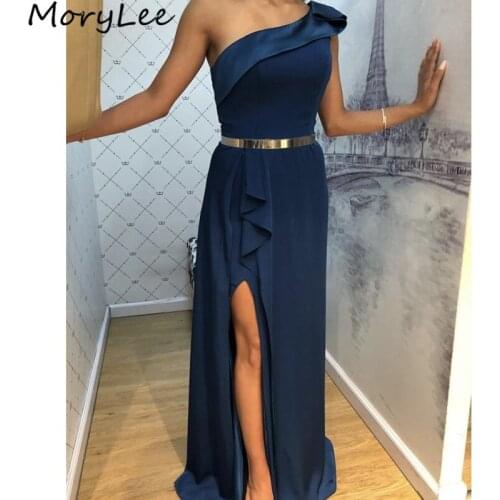 Prom Dresses One Shouder Floor Length Side Slit Mermaid High Quality Satin Pleated Prom Dresses vestidos de fiesta de noche