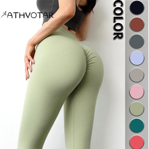 ATHVOTAR Seamless Yoga Pants Butt Lift Fitness Women Leggings Sexy Peach Hip Fold High Waist Sport Solid Quick Dry Gym Tights
