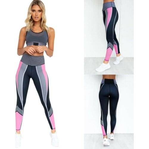 Womens Pants Gym Fitness Long Running Stretch Sports Workout Trousers Print High Waist Fitness Stripe Skinny Fitness 2019