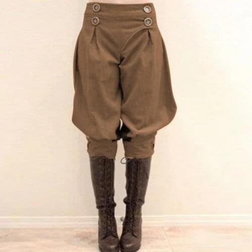 Women Pants Low Waist Solid Color Loose Bloomers Western Buttons Lantern Design Pants Fashionable Cropped Retro Casual Trousers