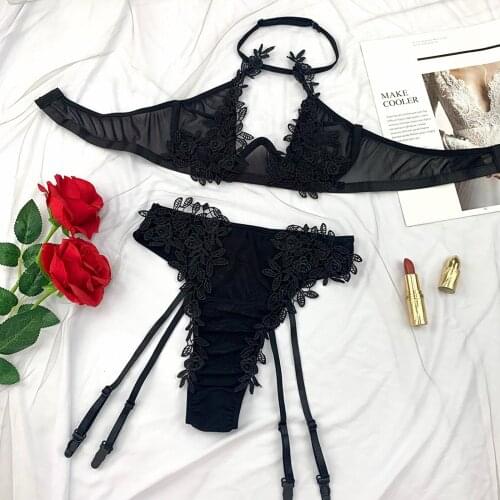 Women Exotic Sets Perspective Sexy Lingerie Embroidered Bra Underwear Femme Pajamas Set Suit Exotic Costumes Conjunto Lenceria