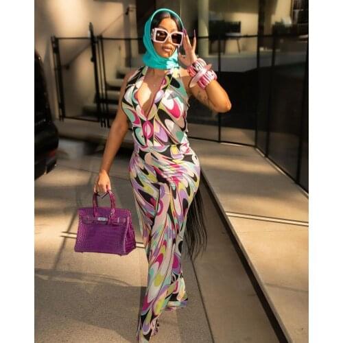 RMSFE 2021 Womens Sleeveless V-Neck Fashion Casual Printed Wide Leg Pants Sexy Nightclub Jumpsuit