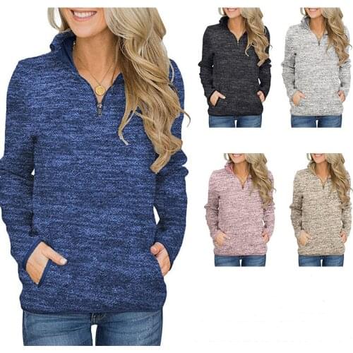 Long Sleeve Stand Collar Zip Sweatshirt Hooded Female Jumper Women Tracksuits Quarter Zipper Stand Collar Casual hooded pocket