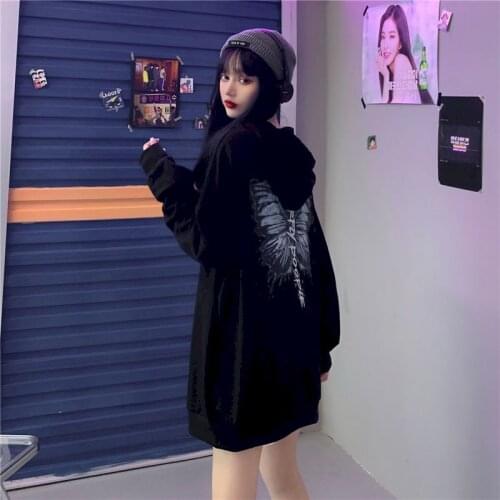 Hooded sweatshirt butterfly print women 2020 autumn Korean students loose lazy style thin top long sleeve sweatshirt women