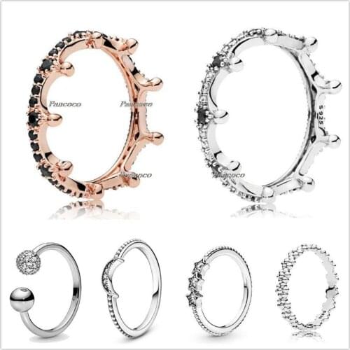 Authentic 925 Sterling Silver Celestial Stars Moon With Crystal Rings For Women Wedding Party Gift Europe Fashion Jewelry