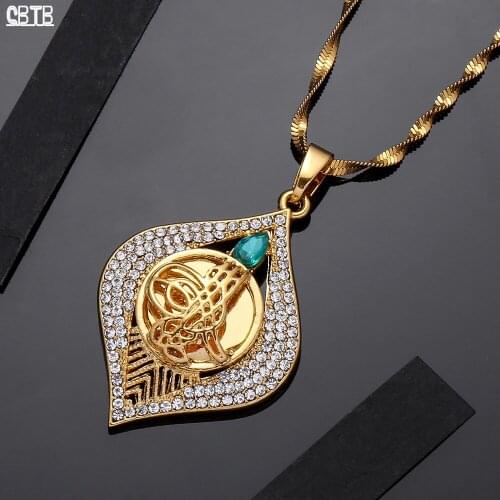 Gold Crystal Pendant Necklace Women Islam Muslim Fashion New Jewelry Event Party Wedding Accessories Gift Wholesale Unfading