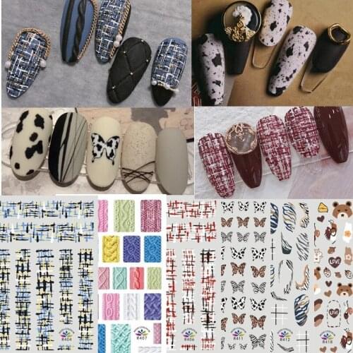 1 piece of nail stickers 3D stickers winter sweater pattern nail applique decoration tool nail art AE049