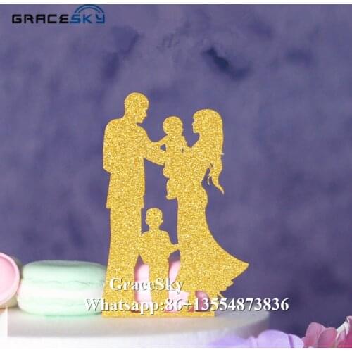 10pcs free shipping Gold Silver Glitter a family of there/four members Desgin Cake Topper Wedding Birthday Party Cake supplies