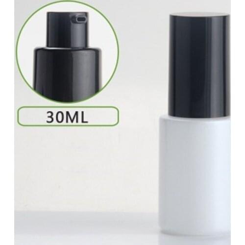 30ml frosted/green/blue/white glass bottle balck pump long lid for serum/lotion/emulsion/foundation/skin care cosmetic packing