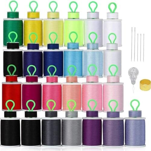 50Pcs Bobbins and Sewing Threads Kits, 21 Colors Cotton Sewing Machine Thread Spools with Prewound Bobbins