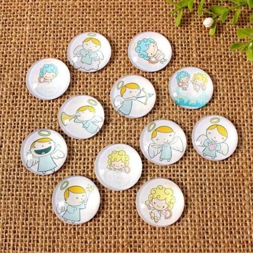 60pcs/lot Mixed Round Flatback Angel Photo Glass Cabochon 8mm--35mm Accessories Fit For DIY Jewerly